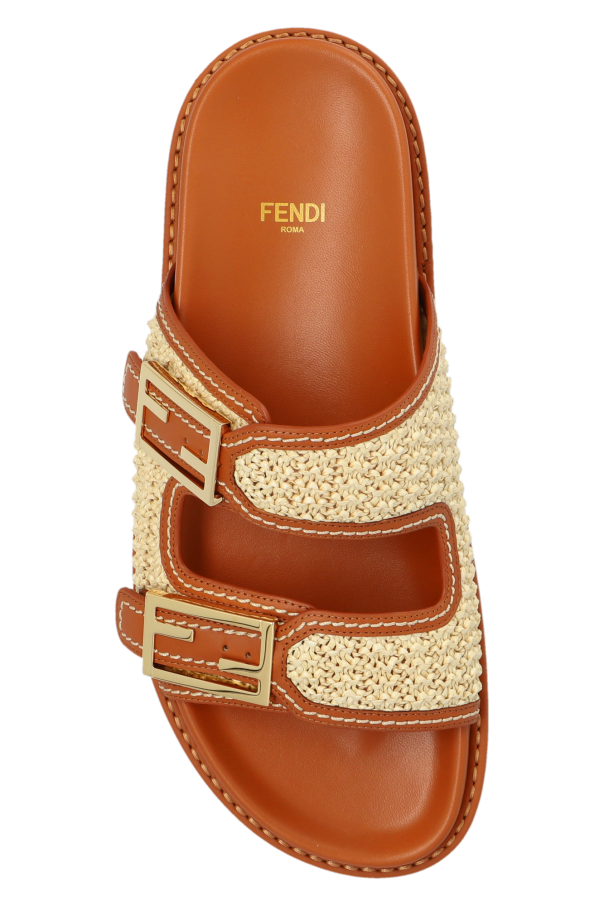 Biname fmedShops KN Brown Raffia Fendi multi strap leather sandals trimmed slides Fendi